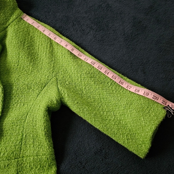 Vintage Miller Schulman Green Double-Breasted Spring Wool Coat, Med, 3/4 Sleeve - Picture 11 of 16